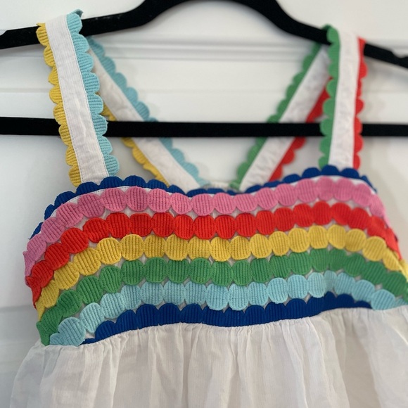 Mini Boden Scalloped Colorful Criss-Cross Tank Top, White/Multi, Size 11-12 - Picture 2 of 4